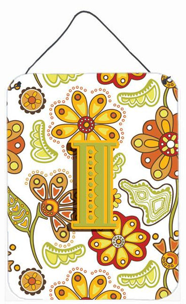 Letter I Floral Mustard and Green Wall or Door Hanging Prints CJ2003-IDS1216 by Caroline's Treasures