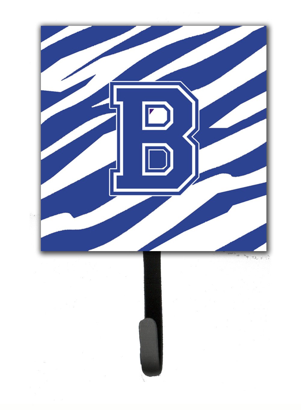 Letter B Initial Tiger Stripe Blue and White Leash Holder or Key Hook by Caroline's Treasures