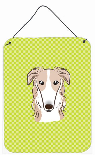 Checkerboard Lime Green Borzoi Wall or Door Hanging Prints BB1290DS1216 by Caroline&#39;s Treasures