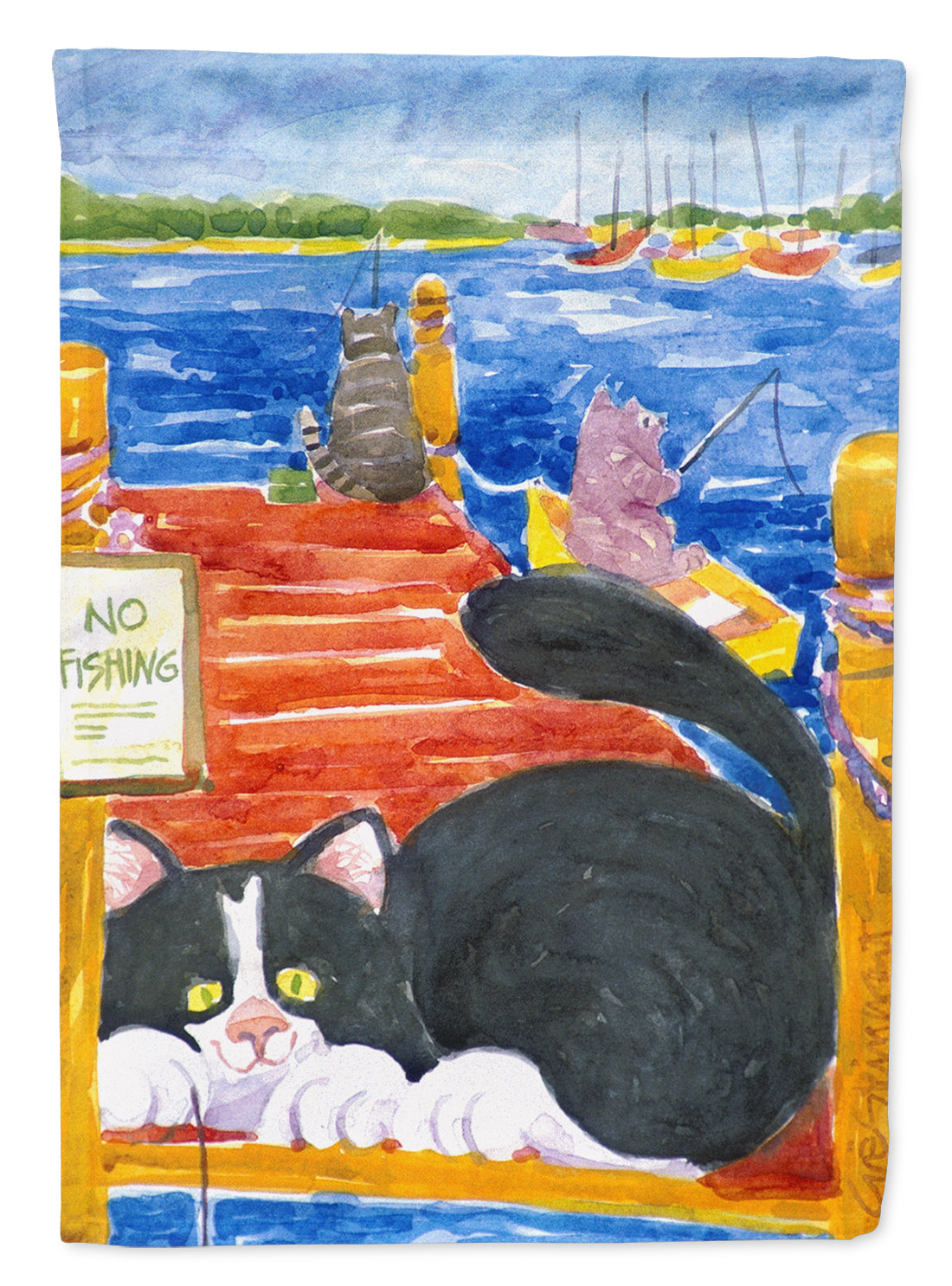 Black and White Cat  No Fishing Flag Canvas House Size