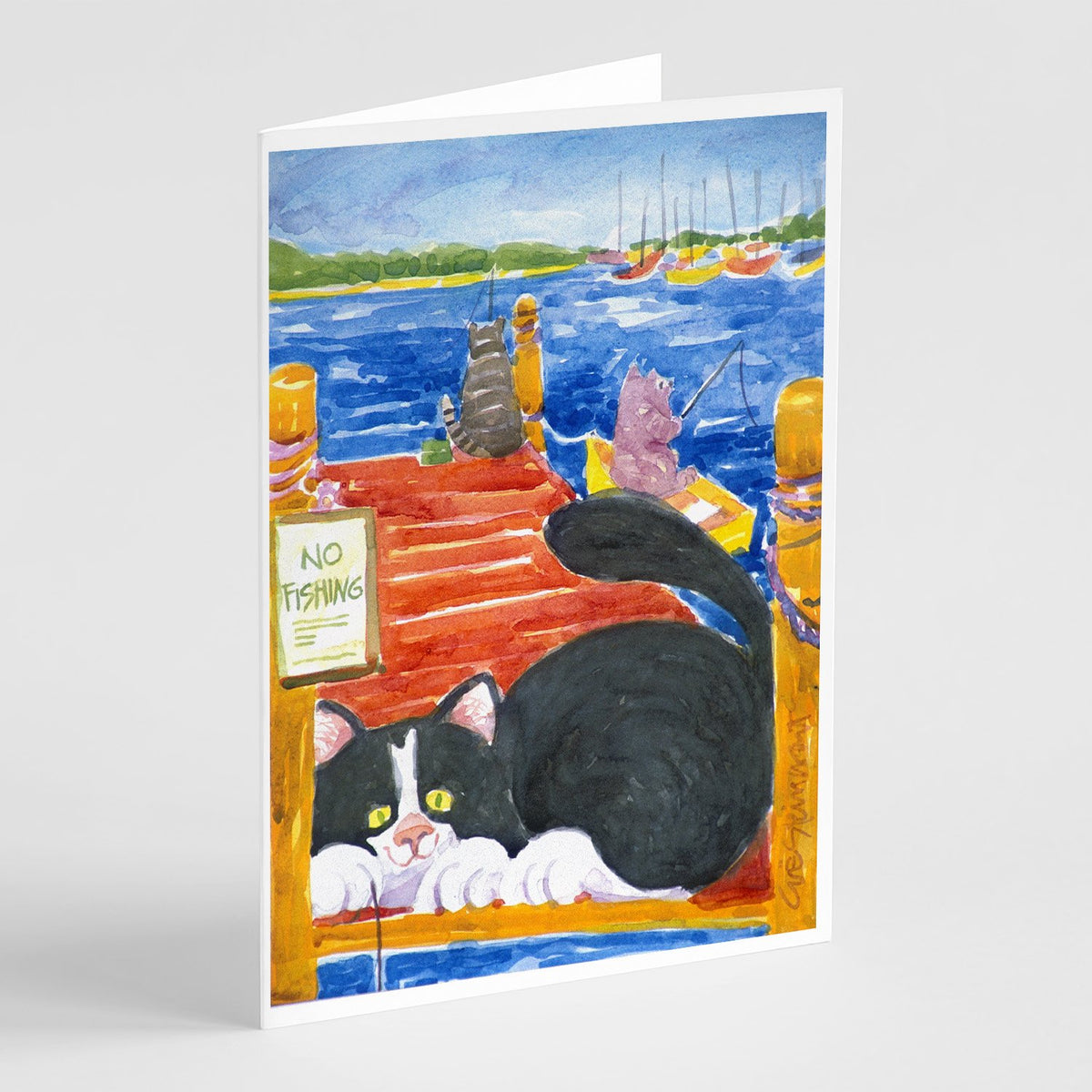 Buy this Cat Fishing from the dock Greeting Cards and Envelopes Pack of 8
