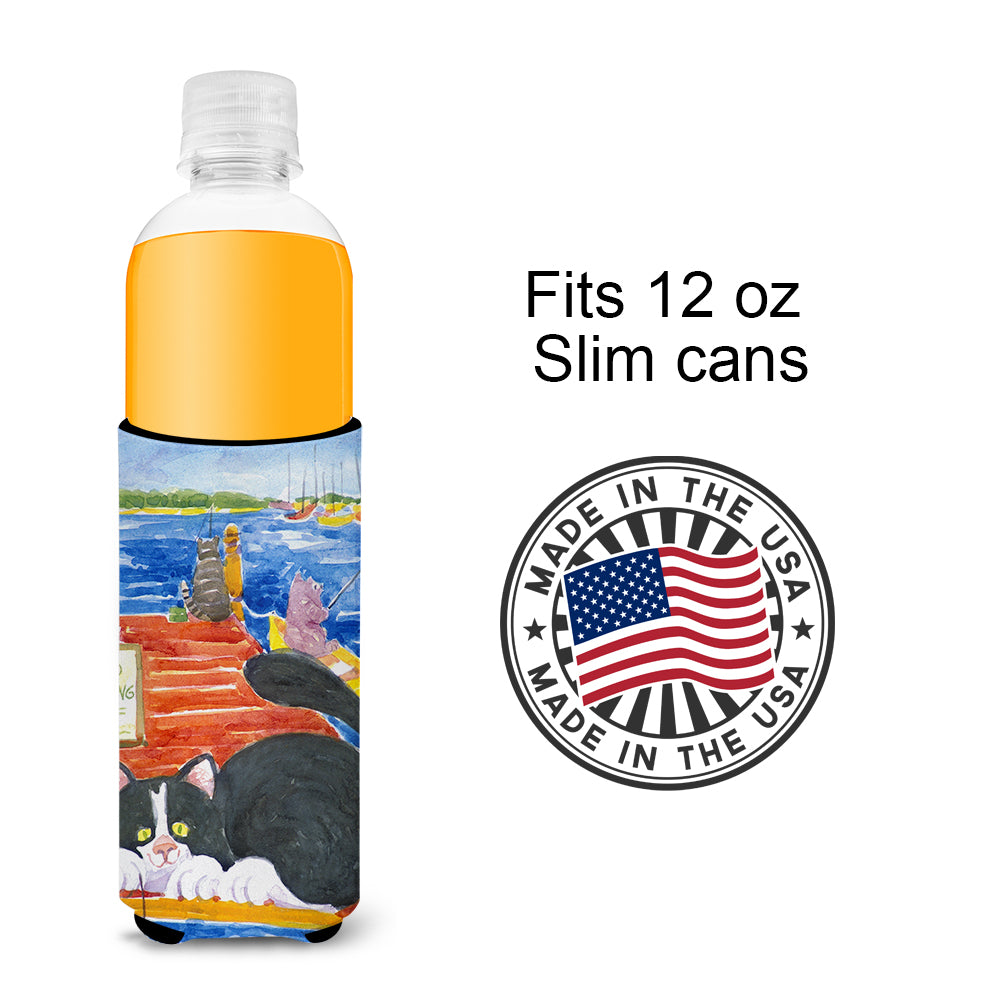 Cat Fishing from the dock Ultra Beverage Insulators for slim cans 6001MUK