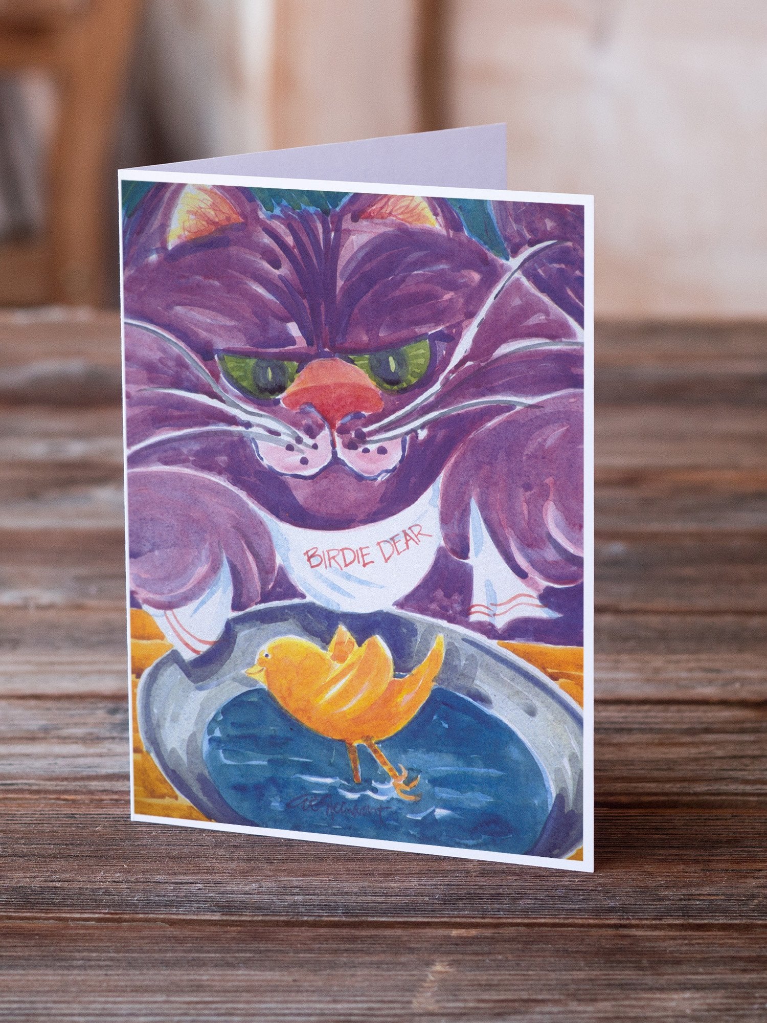 Purple Cat Birdie Dear Greeting Cards and Envelopes Pack of 8 - the-store.com