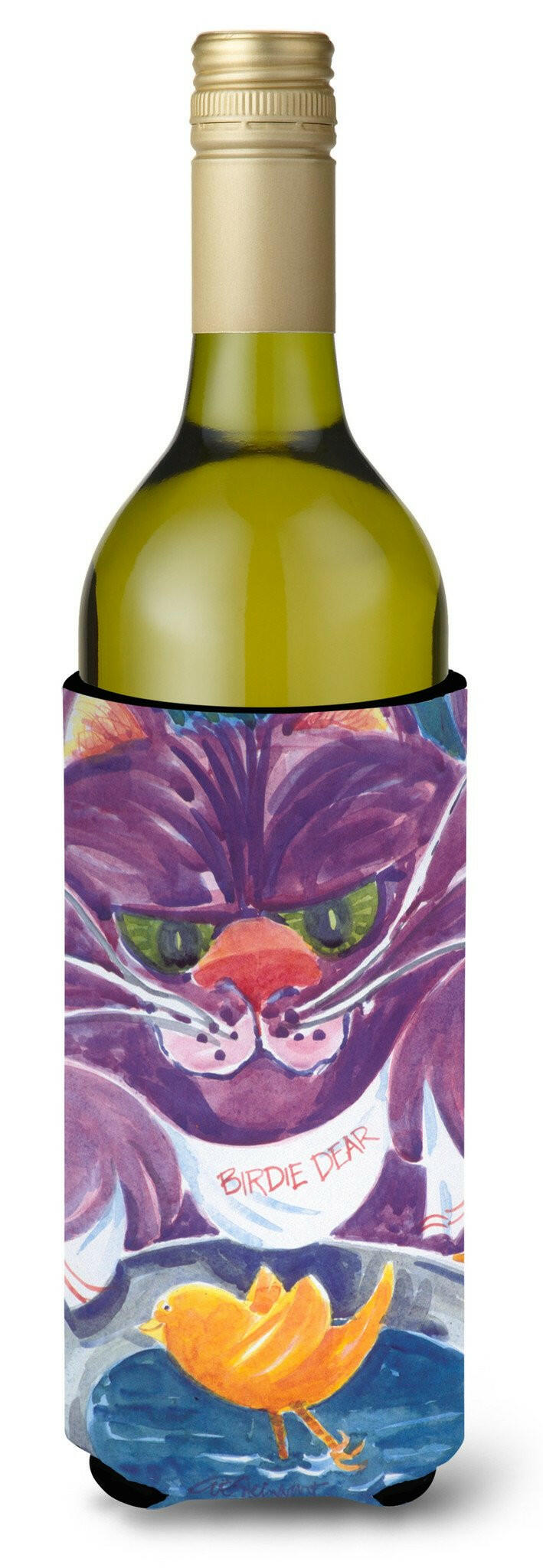 Purple Cat Birdie Dear Wine Bottle Beverage Insulator Beverage Insulator Hugger by Caroline&#39;s Treasures