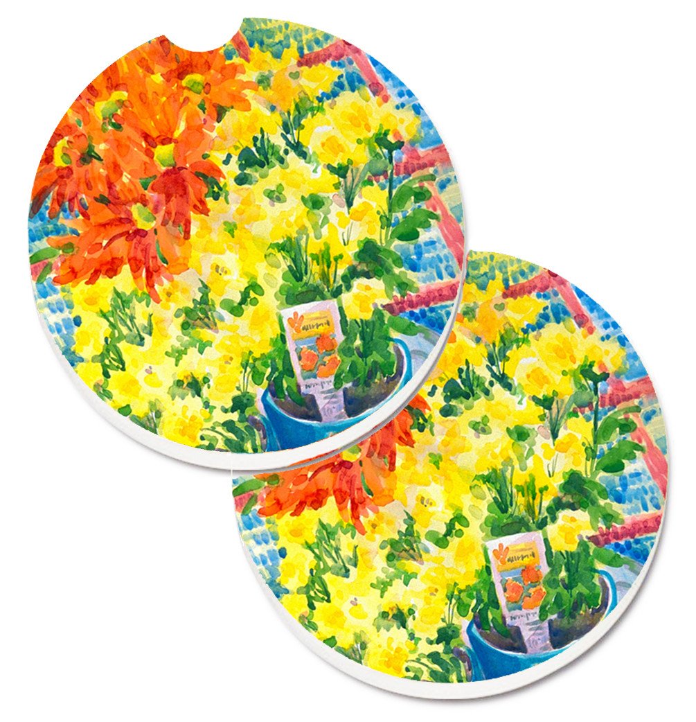Flower - Mums Set of 2 Cup Holder Car Coasters 6005CARC by Caroline&#39;s Treasures