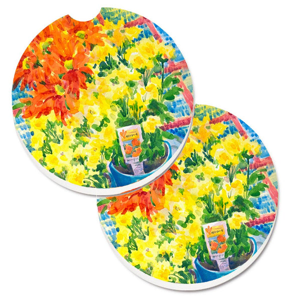 Flower - Mums Set of 2 Cup Holder Car Coasters 6005CARC by Caroline's Treasures