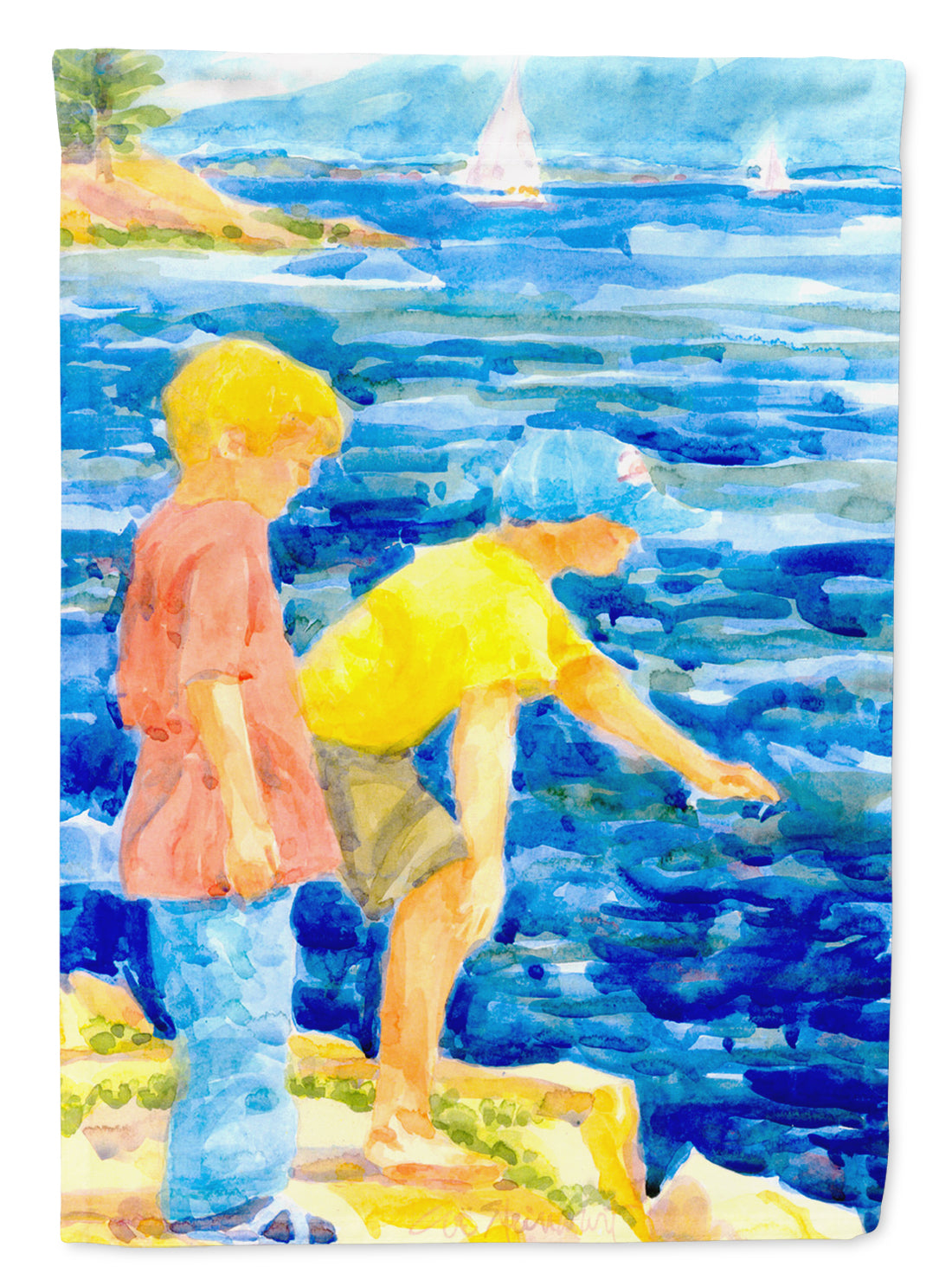 The Boys at the lake or beach  Flag Canvas House Size