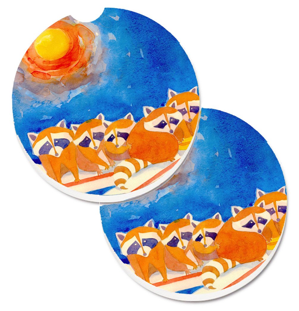 Raccoons on the railing Set of 2 Cup Holder Car Coasters 6009CARC by Caroline&#39;s Treasures