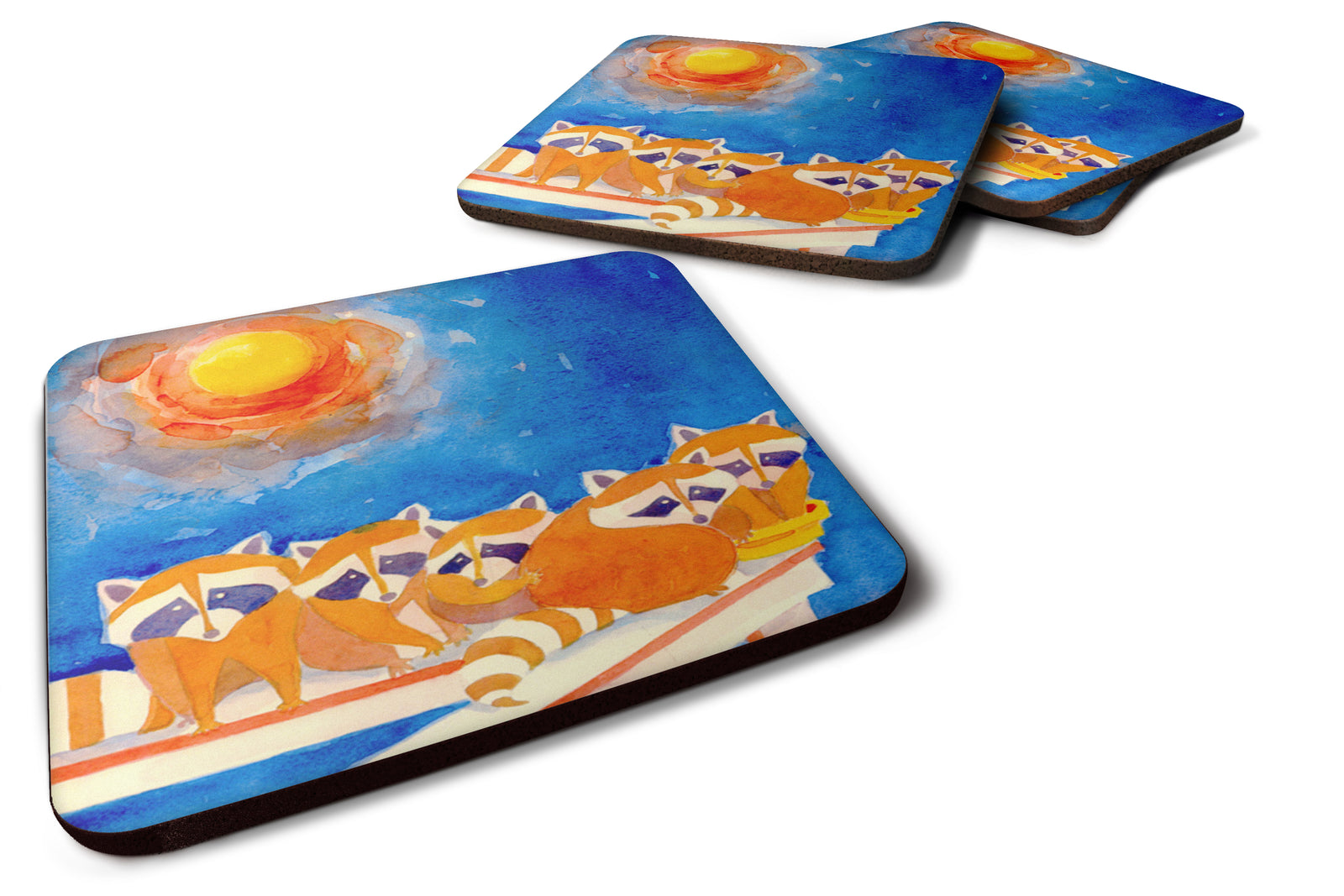 Set of 4 Raccoons on the porch  Foam Coasters - the-store.com