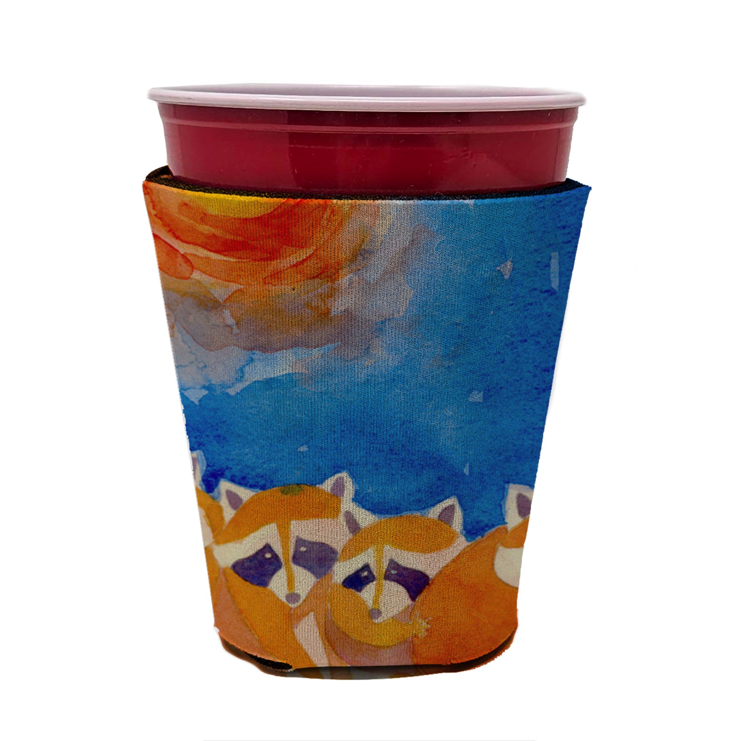 Raccoons on the porch  Red Cup Beverage Insulator Hugger