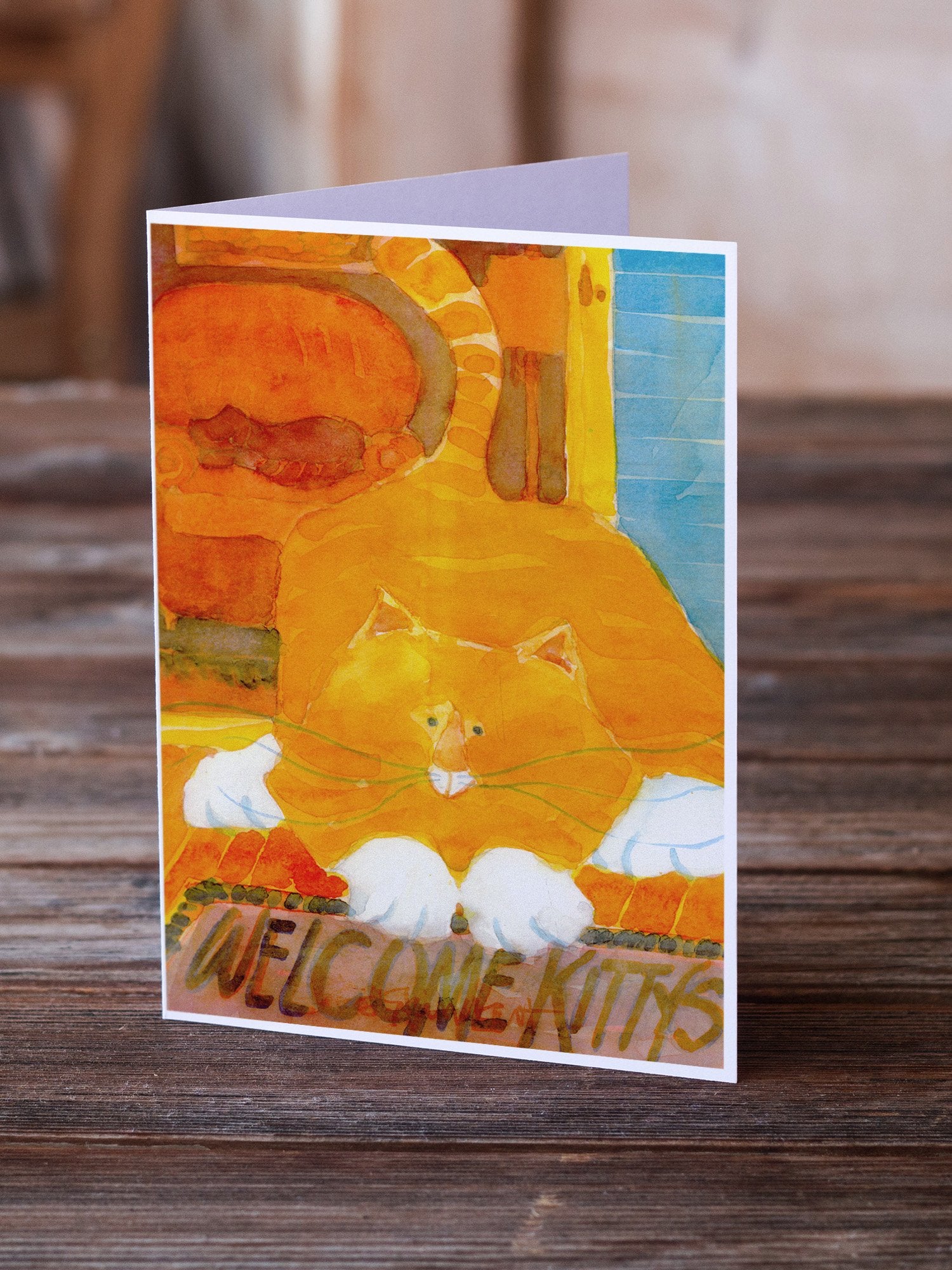 Big Orange Cat Welcome Greeting Cards and Envelopes Pack of 8 - the-store.com