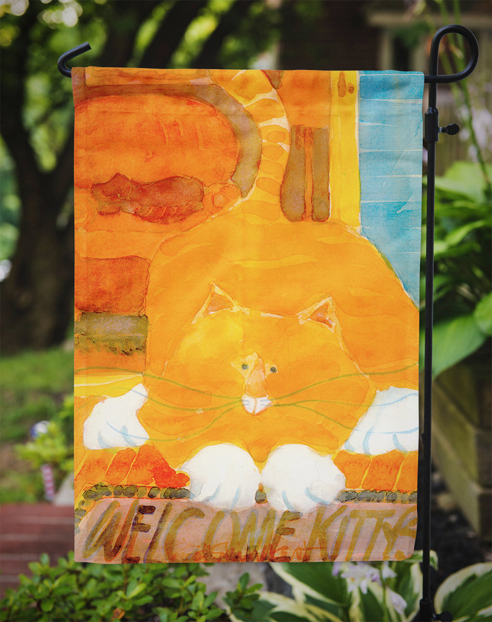 Orange Tabby Welcome Cat  Flag Garden Size