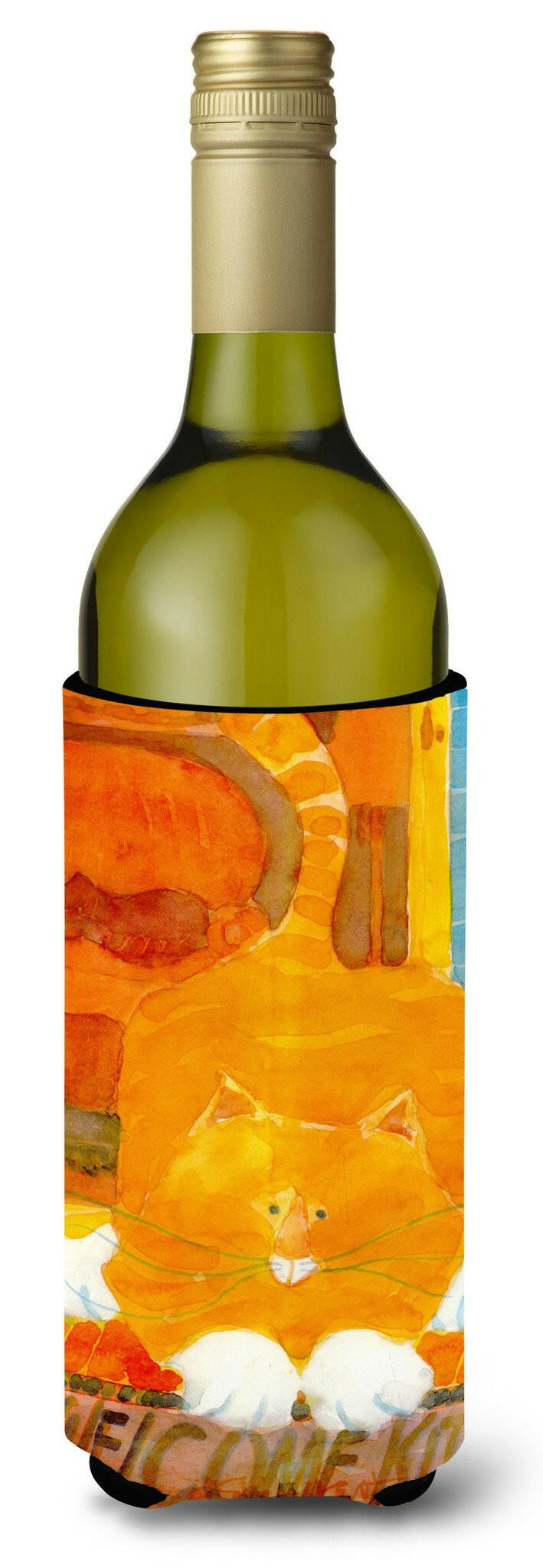 Big Orange Cat Welcome Wine Bottle Beverage Insulator Beverage Insulator Hugger by Caroline&#39;s Treasures