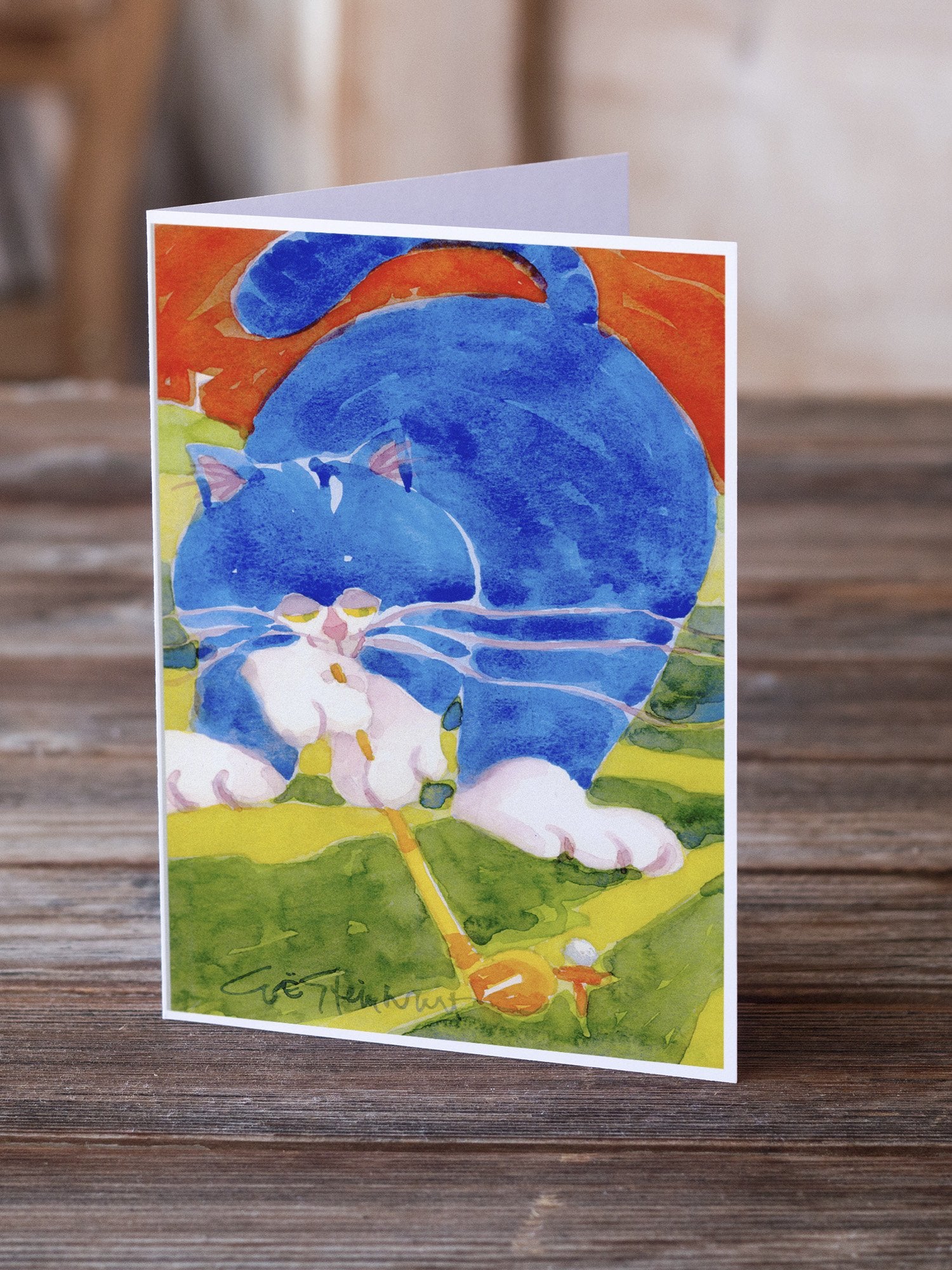 Big Blue the Cat Golfer Greeting Cards and Envelopes Pack of 8 - the-store.com