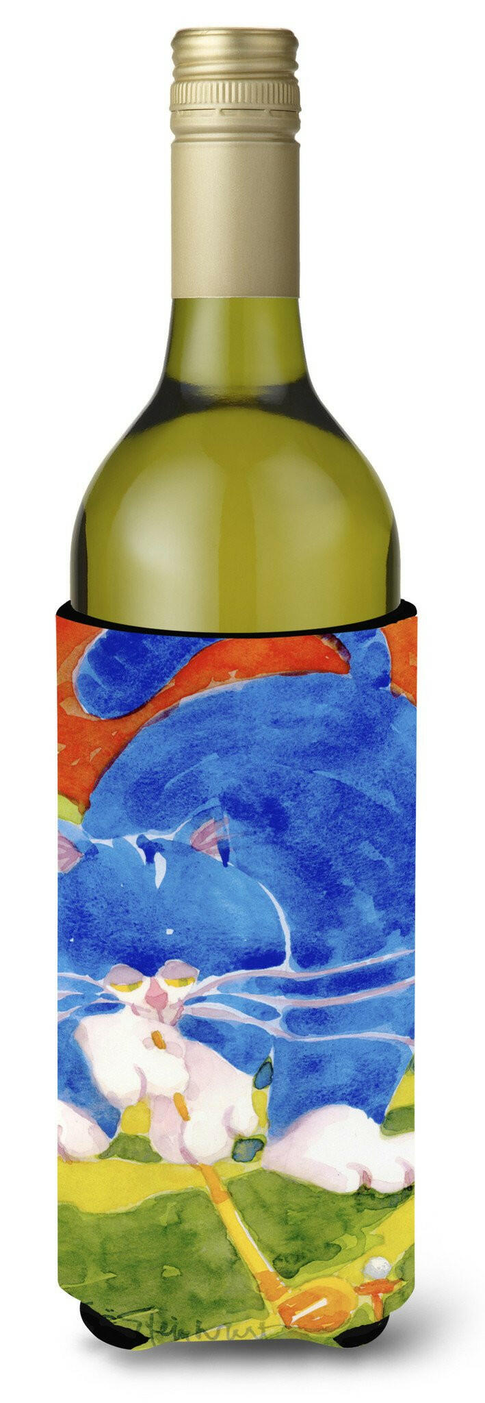 Big Blue the Cat Golfer Wine Bottle Beverage Insulator Beverage Insulator Hugger by Caroline&#39;s Treasures