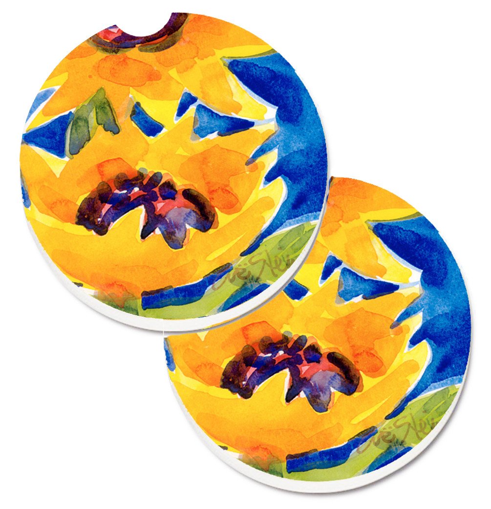 Flower - Sunflower Set of 2 Cup Holder Car Coasters 6012CARC by Caroline&#39;s Treasures
