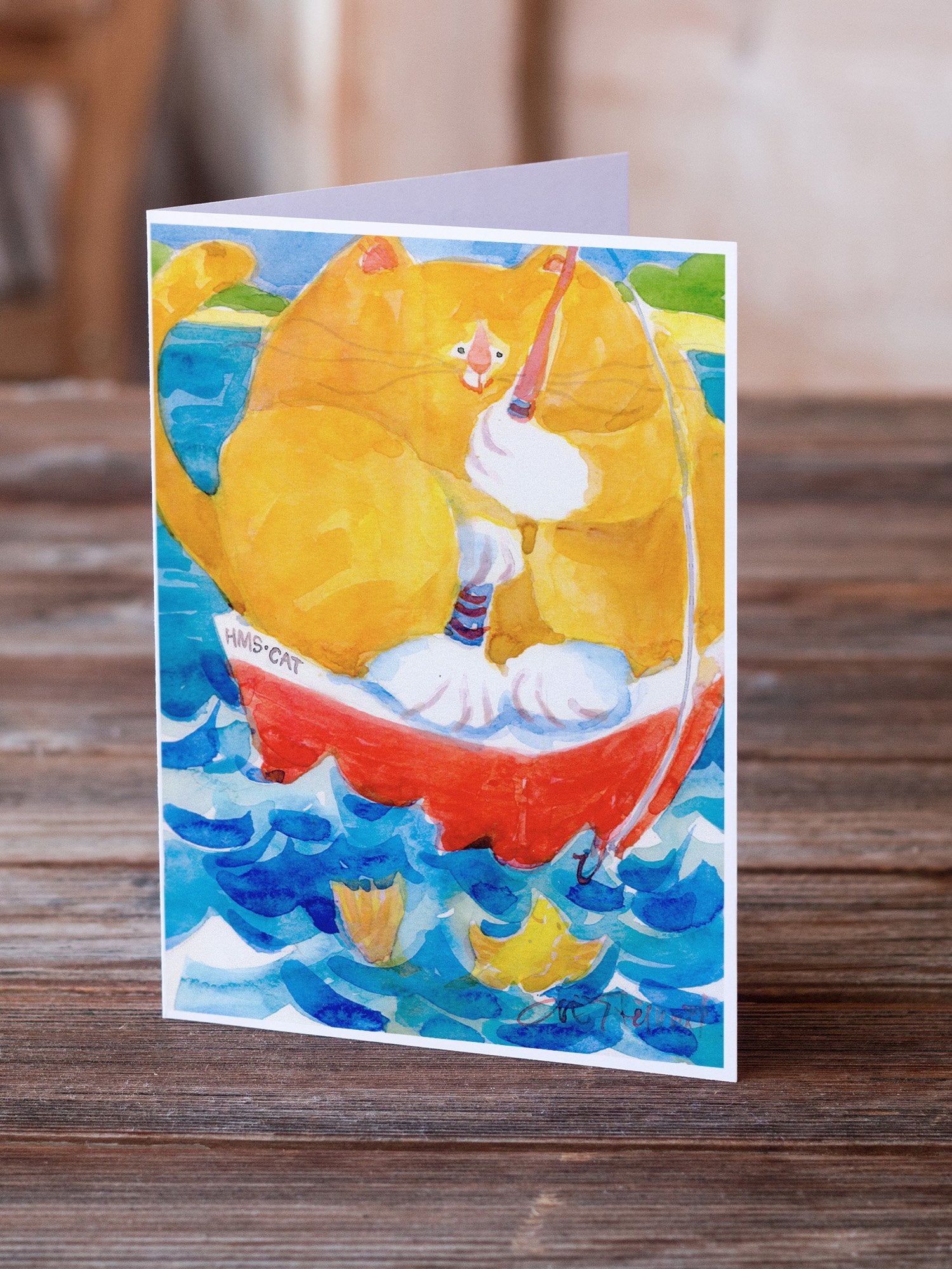 Big Orange Tabby Fishing Greeting Cards and Envelopes Pack of 8 - the-store.com