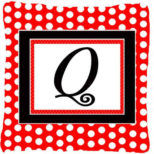 Letter Q Initial Monogram Red Black Polka Dots Decorative Canvas Fabric Pillow - the-store.com