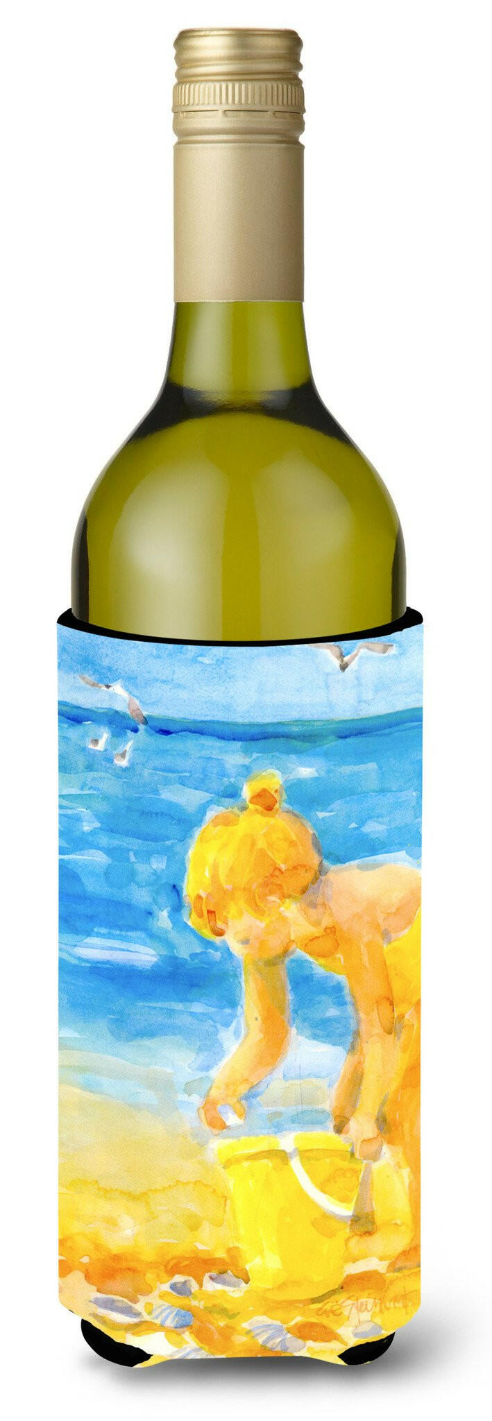Little Girl at the beach Wine Bottle Beverage Insulator Beverage Insulator Hugger by Caroline&#39;s Treasures