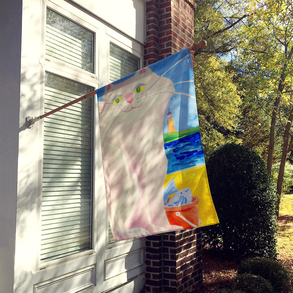 Caroline's Treasures White Cat by the Lighthouse Flag Canvas House Size