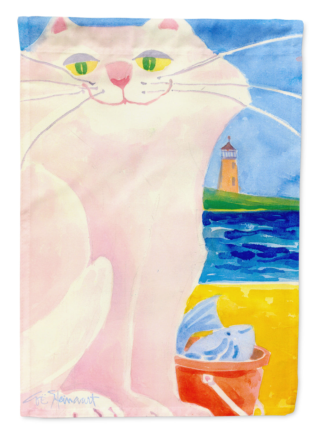 White Cat by the Lighthouse  Flag Garden Size