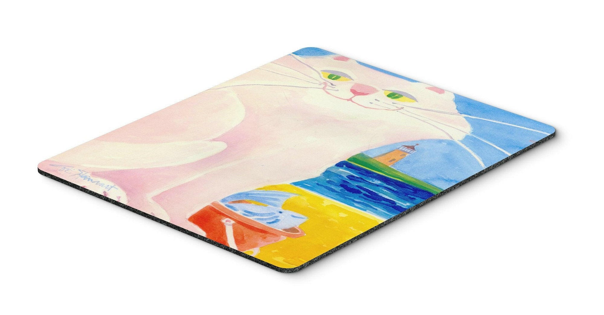 White Cat by the Lighthouse  Mouse Pad, Hot Pad or Trivet by Caroline's Treasures