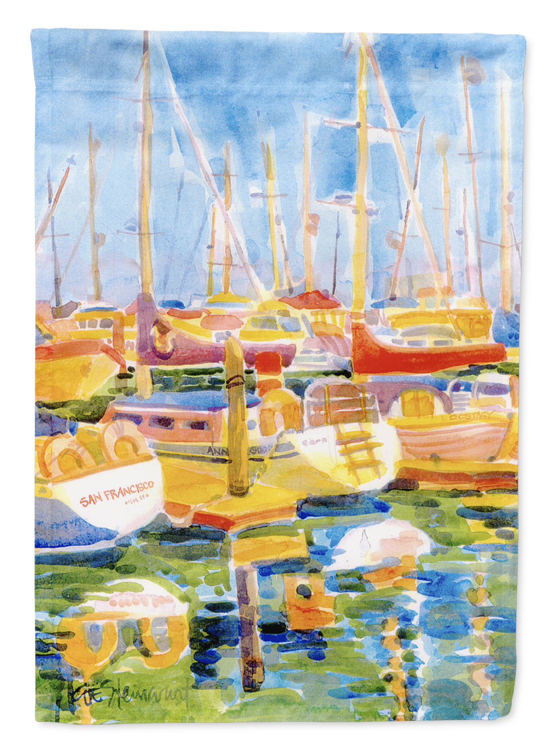 Boats at Harbour Pier  Flag Canvas House Size