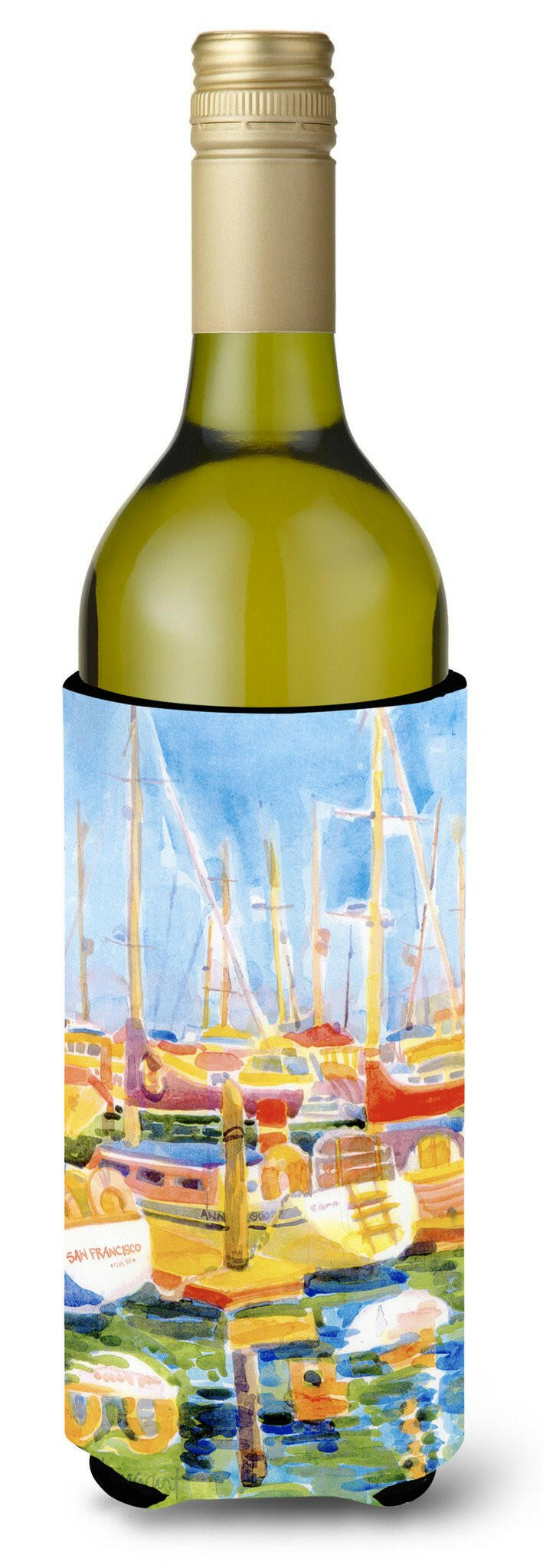 Boats at the Harbour Wine Bottle Beverage Insulator Beverage Insulator Hugger by Caroline&#39;s Treasures