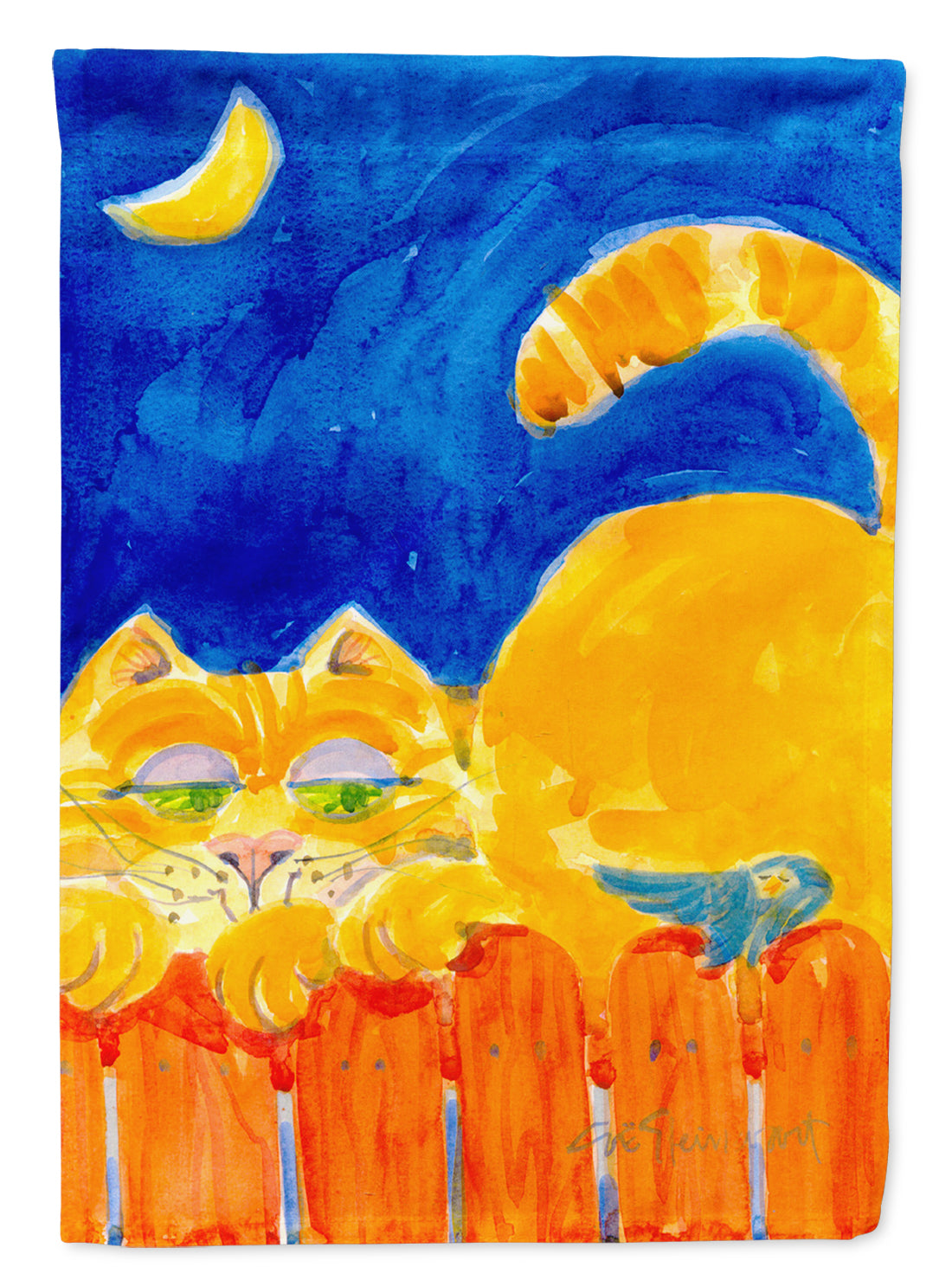 Orange Tabby Cat on the fence  Flag Canvas House Size  the-store.com.