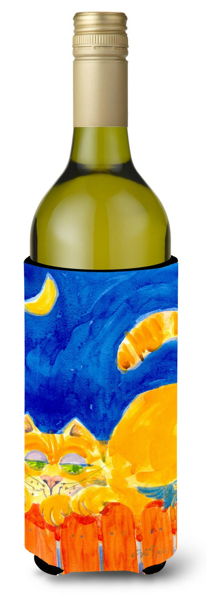 Big orange Tabby cat on the fence Wine Bottle Beverage Insulator Beverage Insulator Hugger by Caroline&#39;s Treasures
