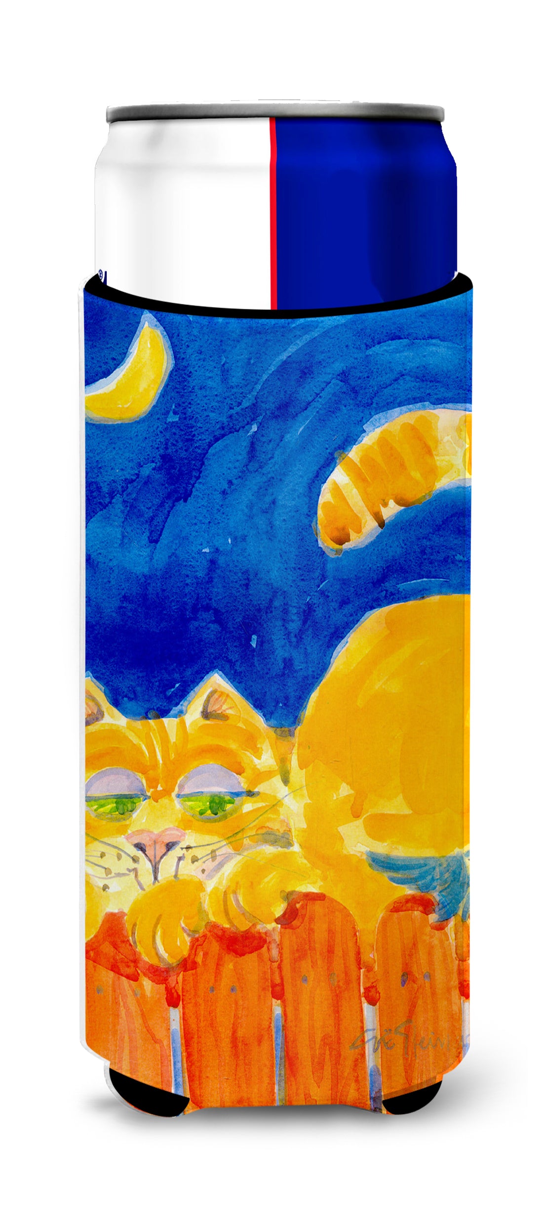Big orange Tabby cat on the fence Ultra Beverage Insulators for slim cans 6020MUK.