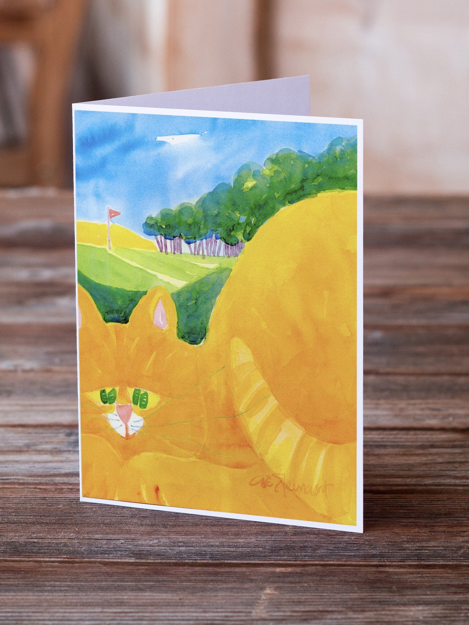 Buy this Big Orange Tabby Cat on the Golf Course Greeting Cards and Envelopes Pack of 8