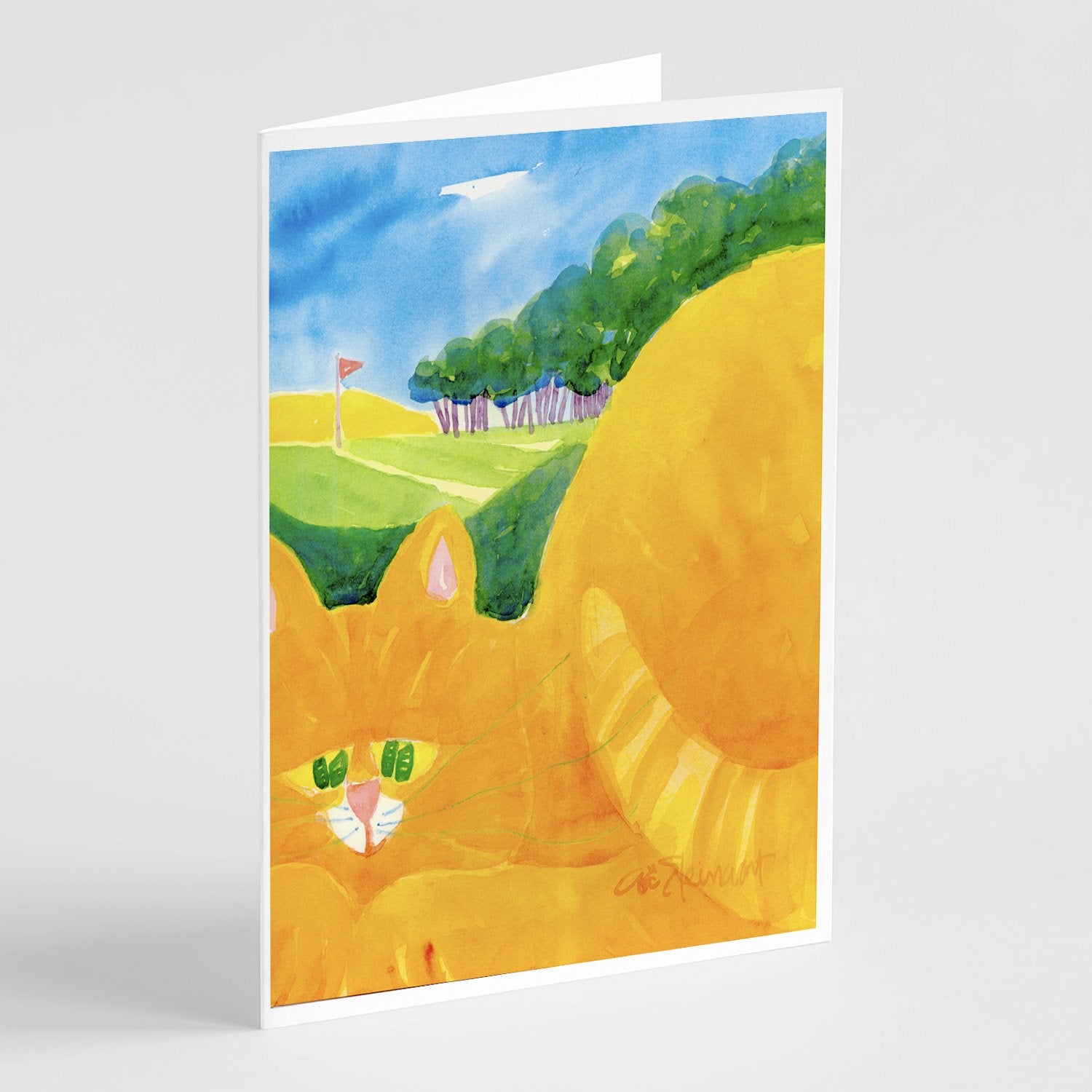 Buy this Big Orange Tabby Cat on the Golf Course Greeting Cards and Envelopes Pack of 8