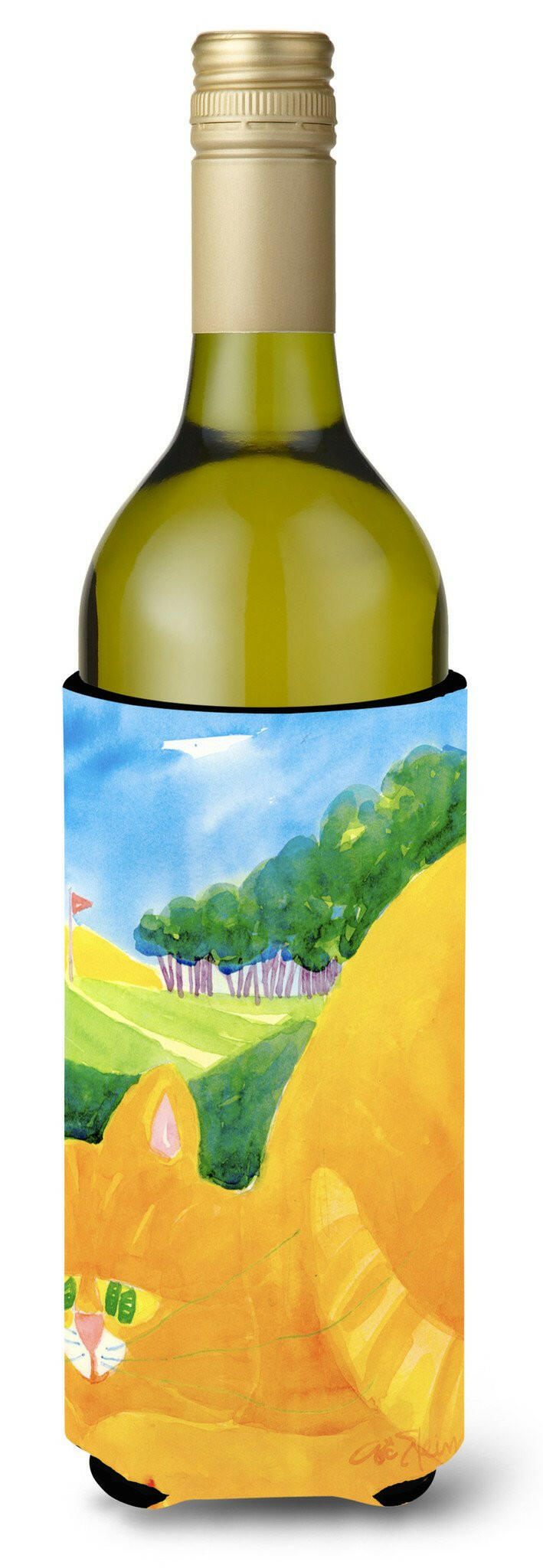 Big Orange Tabby Cat on the Golf Course Wine Bottle Beverage Insulator Beverage Insulator Hugger by Caroline&#39;s Treasures