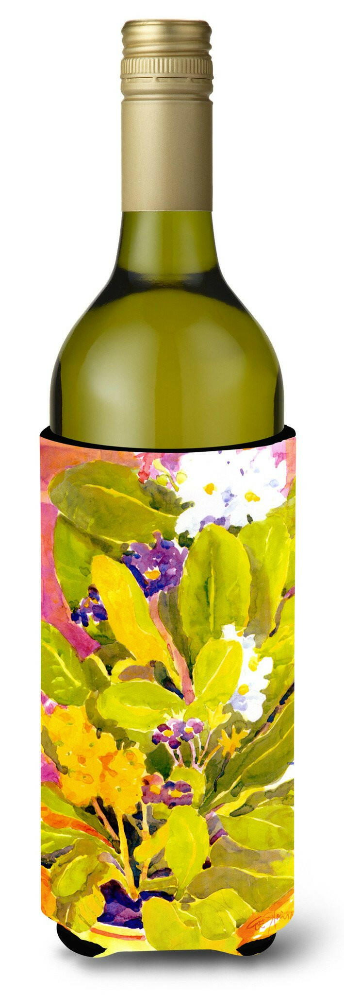 Flower Wine Bottle Beverage Insulator Beverage Insulator Hugger 6024LITERK by Caroline&#39;s Treasures