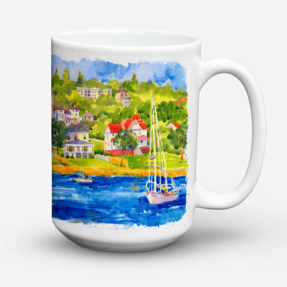 Caroline's Treasures Harbour Scene with Sailboat Dishwasher Safe Microwavable Ceramic Coffee Mug 15 ounce 6031CM15