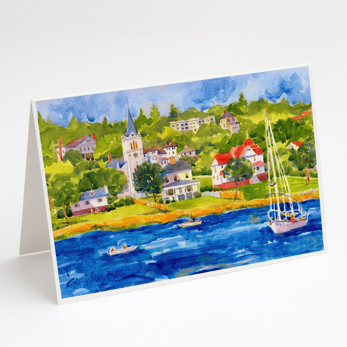 Buy this Harbour Scene with Sailboat Greeting Cards and Envelopes Pack of 8