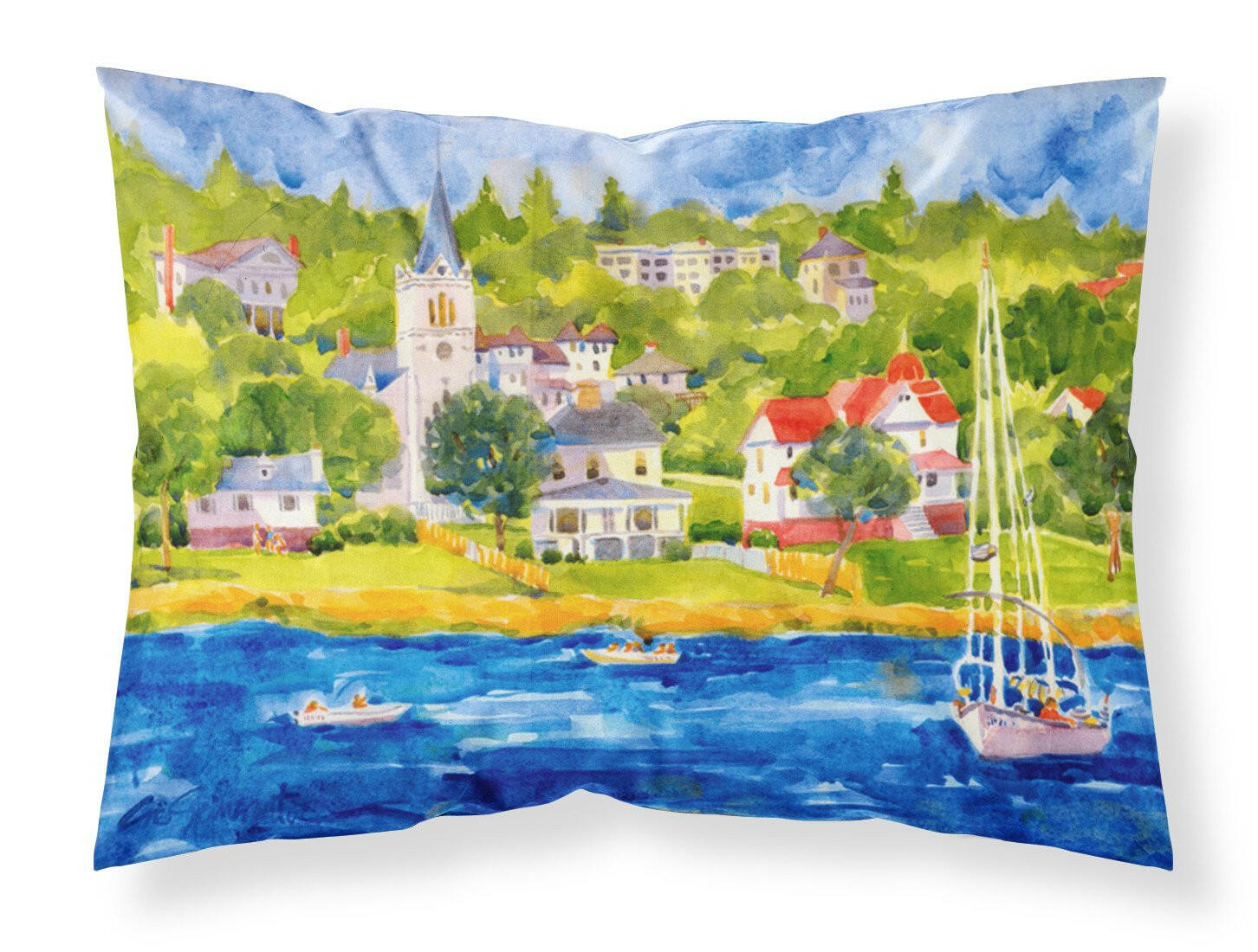 Harbour Scene with Sailboat  Moisture wicking Fabric standard pillowcase by Caroline's Treasures