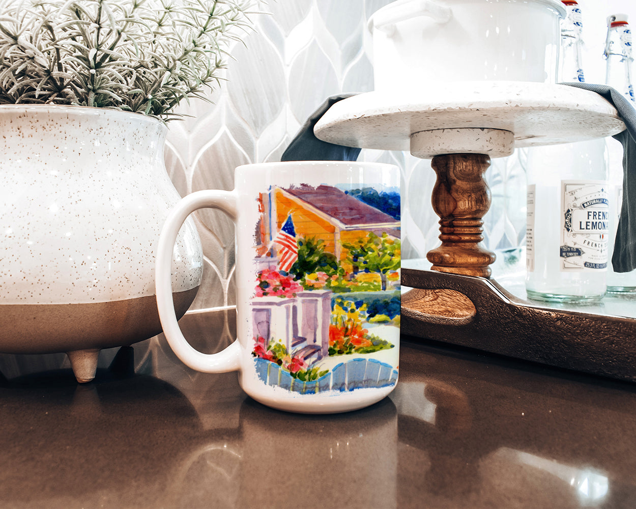 Seaside Beach Cottage Dishwasher Safe Microwavable Ceramic Coffee Mug 15 ounce 6032CM15