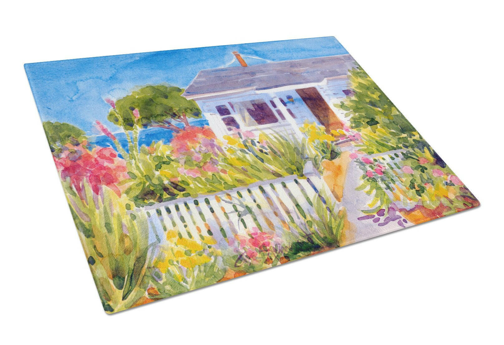 Seaside Beach Cottage  Glass Cutting Board Large by Caroline's Treasures