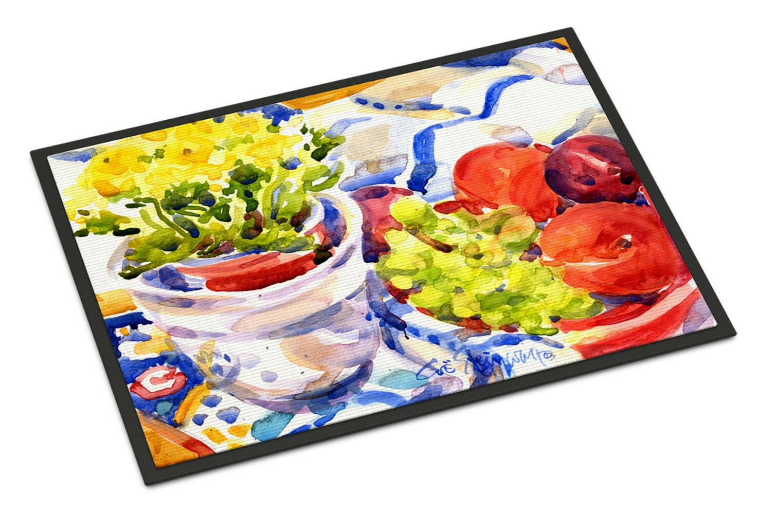 Apples, Plums and Grapes with Flowers Indoor or Outdoor Mat 24x36 Doormat - the-store.com