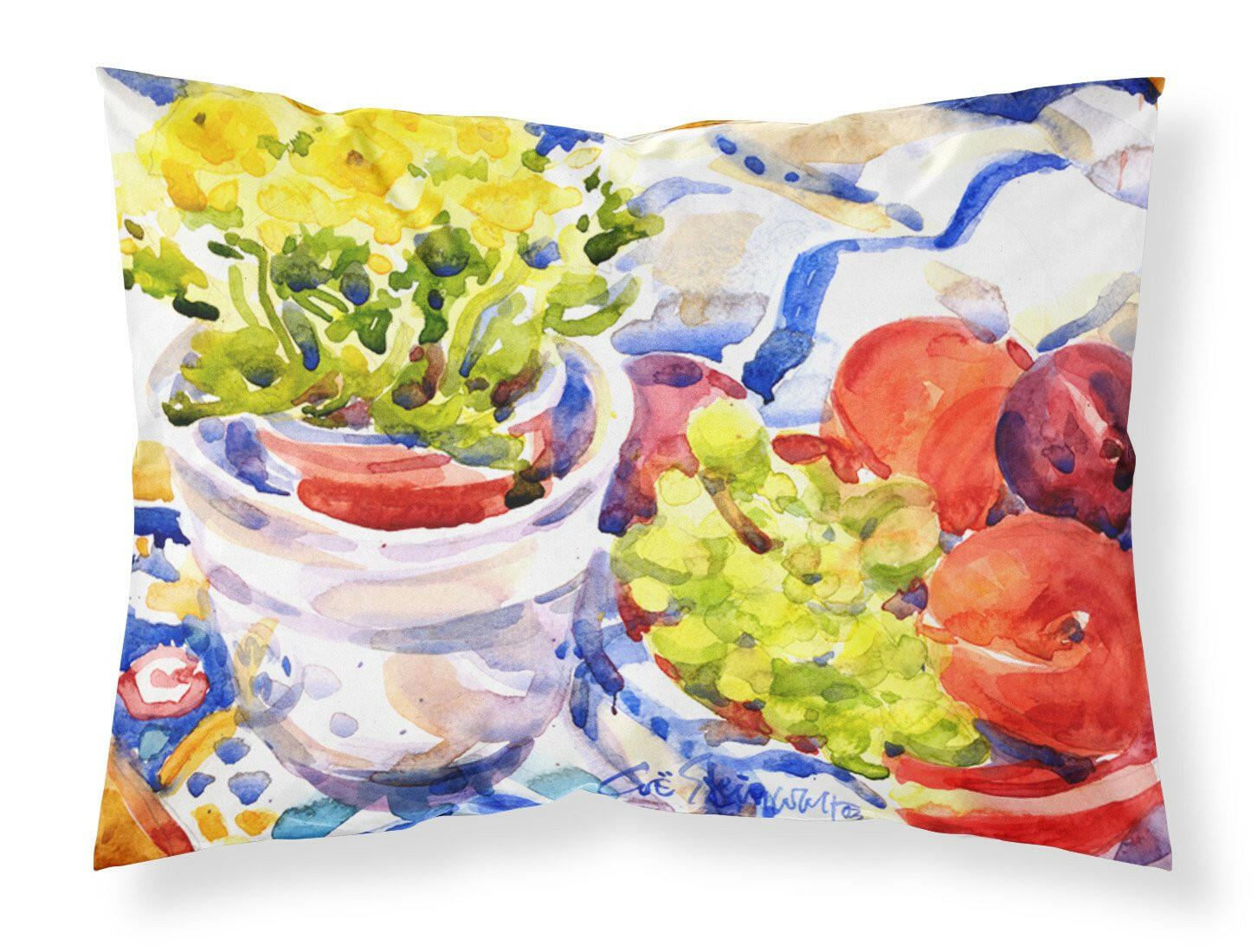 Apples Plums Grapes with Flowers Moisture wicking Fabric standard pillowcase by Caroline's Treasures