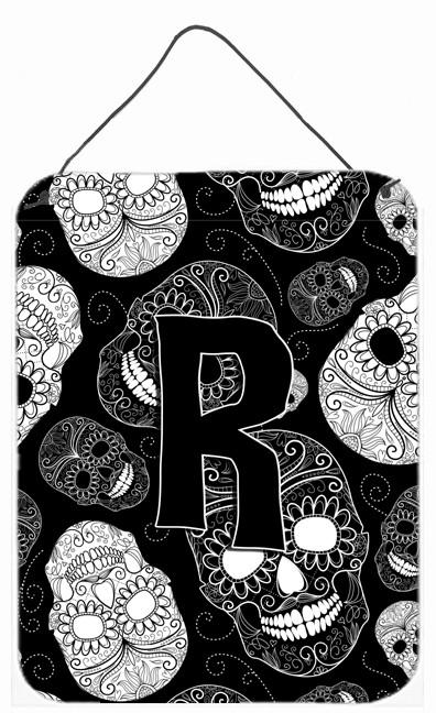 Letter R Day of the Dead Skulls Black Wall or Door Hanging Prints CJ2008-RDS1216 by Caroline&#39;s Treasures