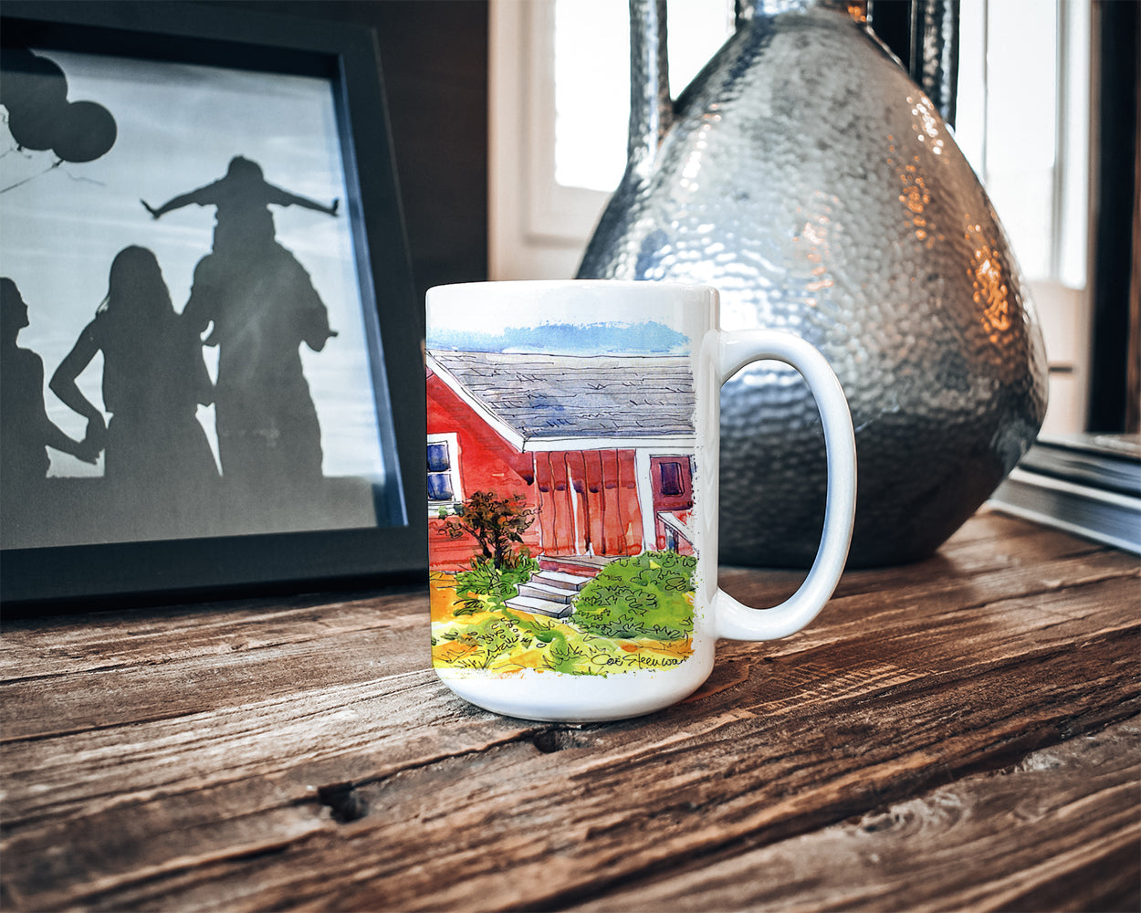Old Red Cottage House at the lake or Beach Dishwasher Safe Microwavable Ceramic Coffee Mug 15 ounce 6041CM15  the-store.com.