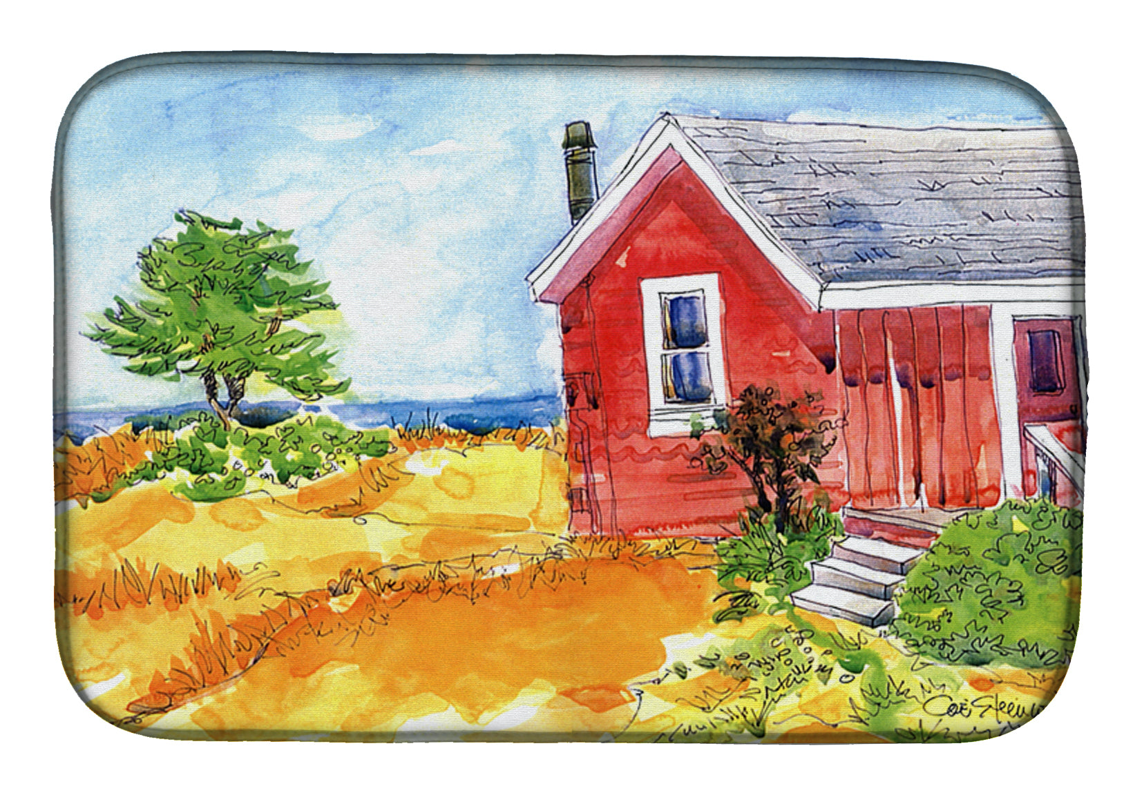 Old Red Cottage House at the lake or Beach Dish Drying Mat 6041DDM  the-store.com.