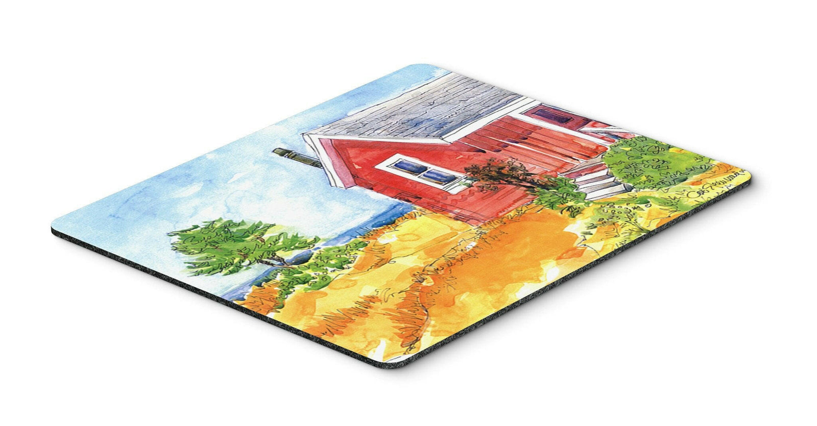 Old Red Cottage House at the lake or Beach Mouse pad, hot pad, or trivet by Caroline's Treasures