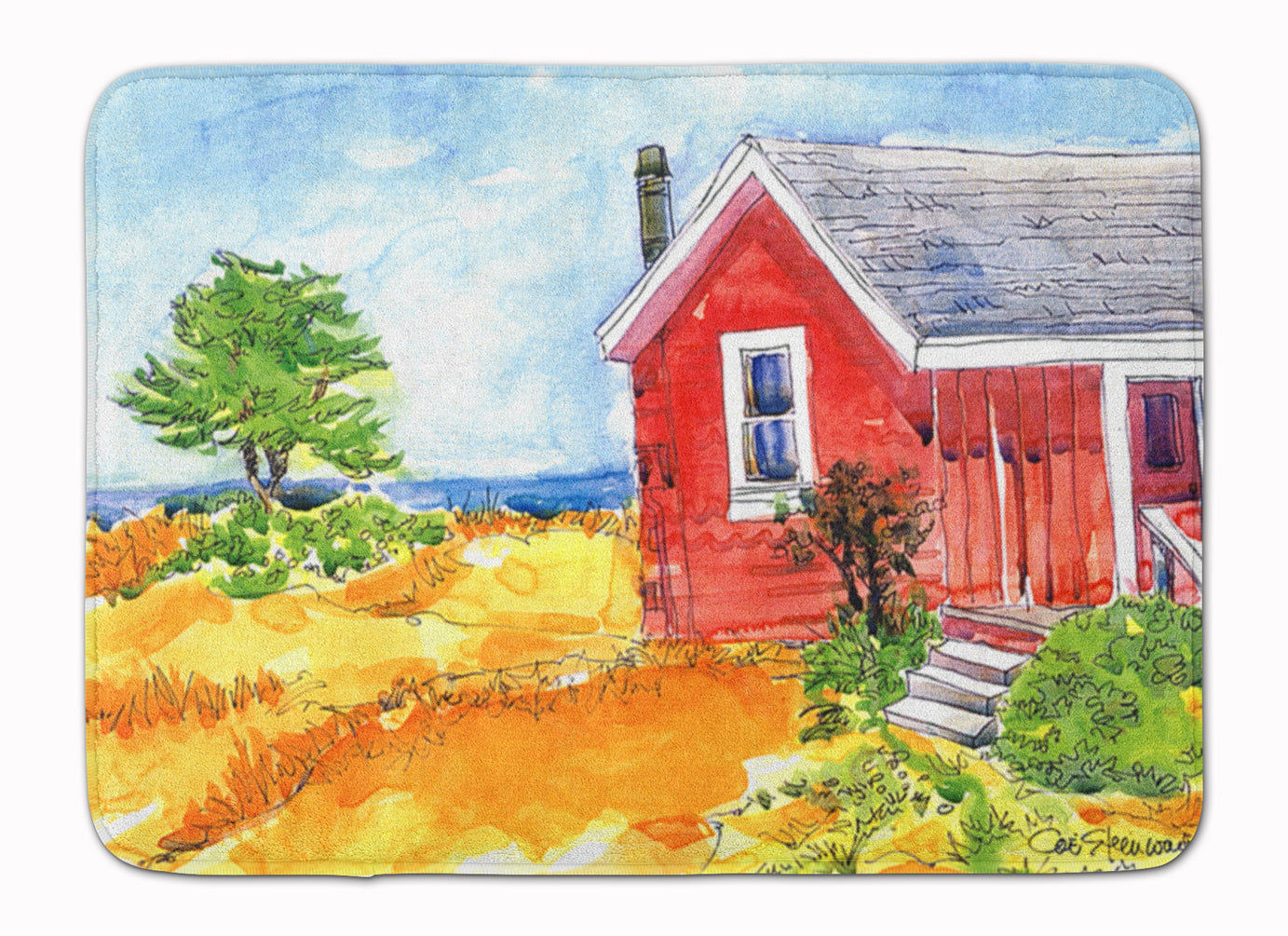 Old Red Cottage House at the lake or Beach Machine Washable Memory Foam Mat 6041RUG - the-store.com
