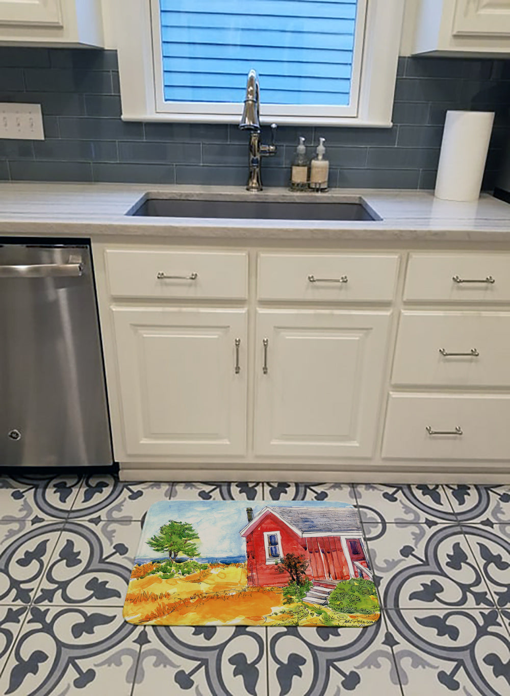 Old Red Cottage House at the lake or Beach Machine Washable Memory Foam Mat 6041RUG - the-store.com