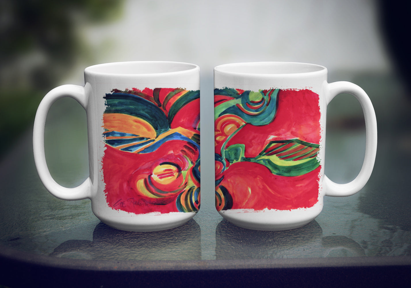 Red Flowers and berries Dishwasher Safe Microwavable Ceramic Coffee Mug 15 ounce 6043CM15  the-store.com.