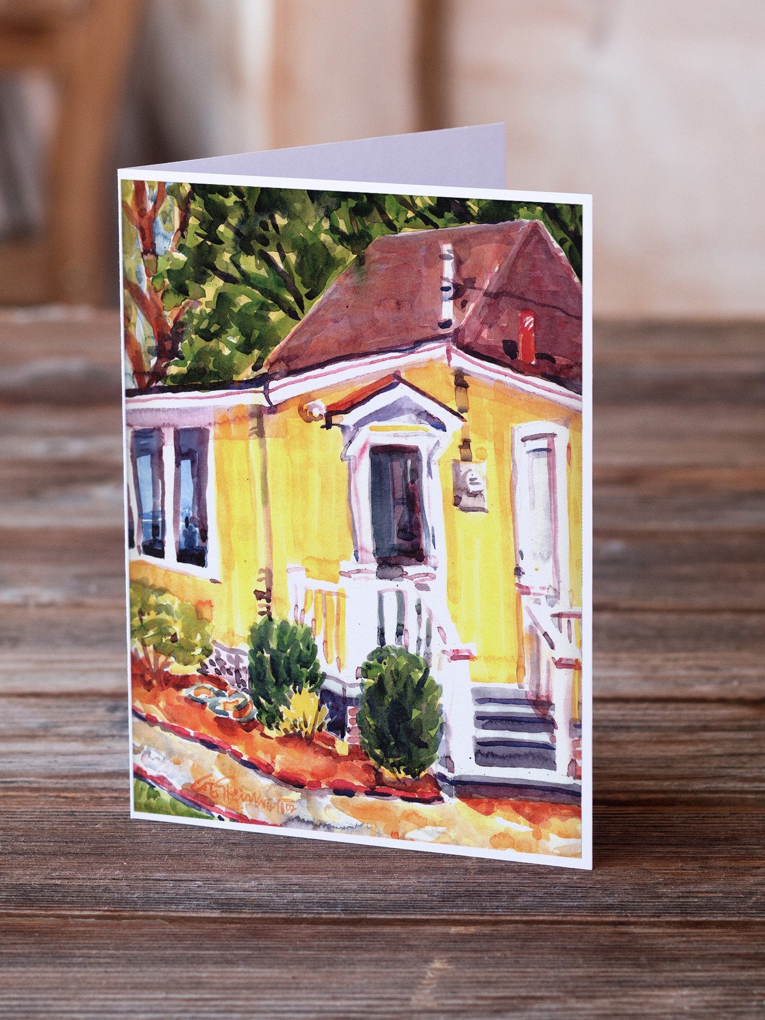 Yellow Cottage at the Beach Greeting Cards and Envelopes Pack of 8 - the-store.com